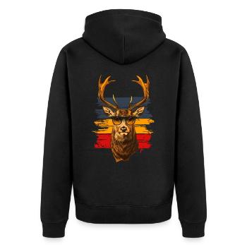 Hirsch mit Sonnenbrille vintage - Unisex Premium Bio Zip Hoodie - Schwarz - Hinten - Nico (187cm)