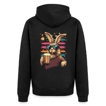 Lapin en lunettes de soleil buvant de la bière - Veste à capuche bio Premium Unisexe - noir - Dos - Nico (187cm)