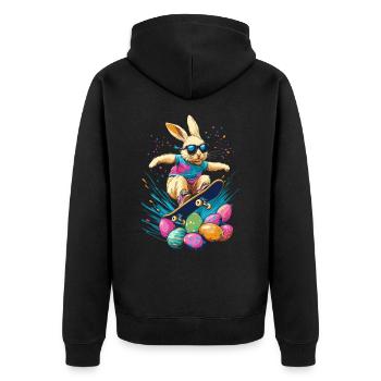 Osterhase fährt Skateboard - Unisex Premium Bio Zip Hoodie - Schwarz - Hinten - Nico (187cm)