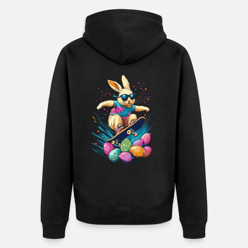 Lapin de Pâques Skateboard - Veste à capuche bio Premium Unisexe - noir