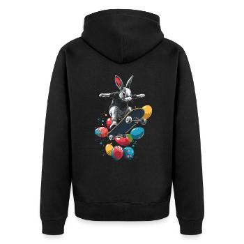 Osterhase fährt Skateboard - Unisex Premium Bio Zip Hoodie - Schwarz - Hinten - Nico (187cm)
