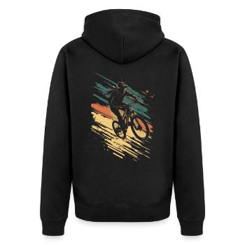 Mountainbiking Mountainbike Vintage Frau Mädchen - Unisex Premium Bio Zip Hoodie - Schwarz - Hinten - Nico (187cm)