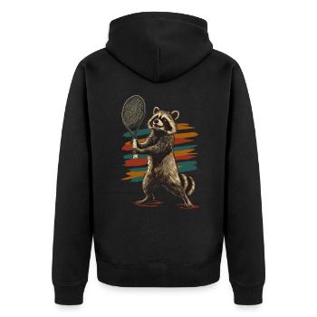 Raton laveur jouant au tennis - Veste à capuche bio Premium Unisexe - noir - Dos - Nico (187cm)