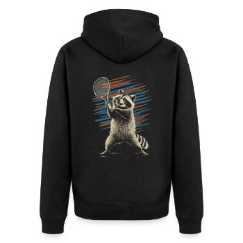 Raton laveur jouant au tennis - Veste à capuche bio Premium Unisexe - noir - Dos - Nico (187cm)