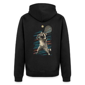 Raton laveur jouant au tennis - Veste à capuche bio Premium Unisexe - noir - Dos - Nico (187cm)