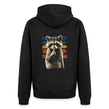 Raccoon with finger in front of his mouth - Unisex Premium Organic Zip Hoodie - black - Back - Nico (187cm)