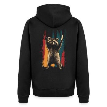 Frecher Waschbär mit Messer - Unisex Premium Bio Zip Hoodie - Schwarz - Hinten - Nico (187cm)