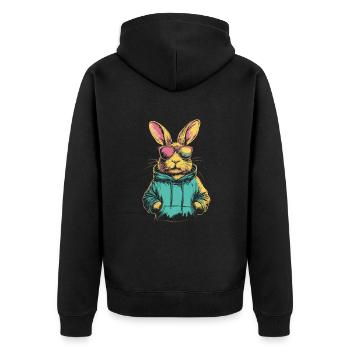 Hase mit Sonnenbrille vintage - Unisex Premium Bio Zip Hoodie - Schwarz - Hinten - Nico (187cm)