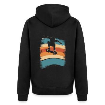 Skateboard Retro vintage Skating Skateboarding - Unisex Premium Bio Zip Hoodie - Schwarz - Hinten - Nico (187cm)