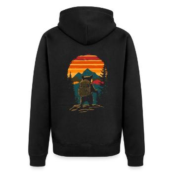 Waschbär Wandern Trekking - Unisex Premium Bio Zip Hoodie - Schwarz - Hinten - Nico (187cm)