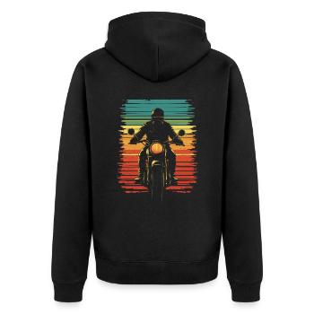 Motorcycle motorcyclist classic vintage - Unisex Premium Organic Zip Hoodie - black - Back - Nico (187cm)