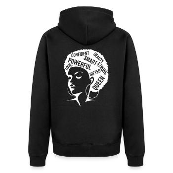 Afro Woman Powerful | Ich liebe mein Afrika - Unisex Premium Bio Zip Hoodie - Schwarz - Hinten - Nico (187cm)