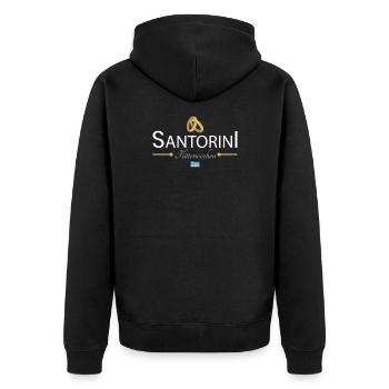 Flitterwochen Santorini - Unisex Premium Bio Zip Hoodie - Schwarz - Hinten - Nico (187cm)