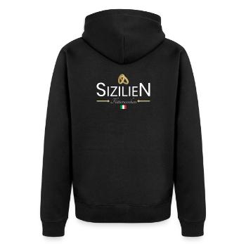 Flitterwochen Sizilien - Unisex Premium Bio Zip Hoodie - Schwarz - Hinten - Nico (187cm)