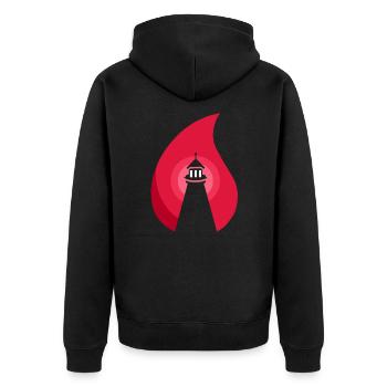 Leuchtturm - Nordische Freiheit - Unisex Premium Bio Zip Hoodie - Schwarz - Hinten - Nico (187cm)