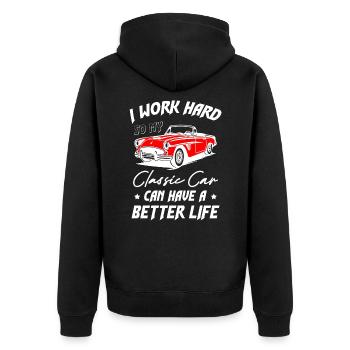 Classic Car Can Have A Better Life - Unisex Premium Bio Zip Hoodie - Schwarz - Hinten - Nico (187cm)