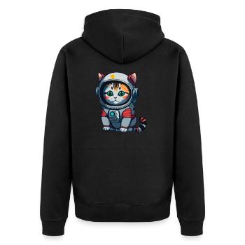Cyberpunk Astrokatze - Unisex Premium Bio Zip Hoodie - Schwarz - Hinten - Nico (187cm)