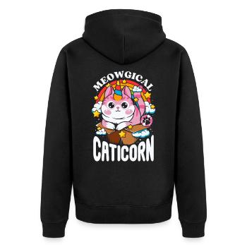 Caticorn - Miaufisches Regenbogen-Einhorn - Unisex Premium Bio Zip Hoodie - Schwarz - Hinten - Nico (187cm)