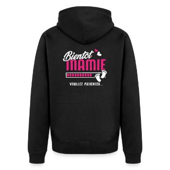 bientôt Mamie veuillez patienter - Veste à capuche bio Premium Unisexe - noir - Dos - Nico (187cm)