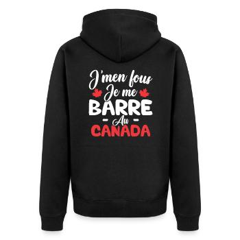 J'men fous je me barre au canada - Veste à capuche bio Premium Unisexe - noir - Dos - Nico (187cm)