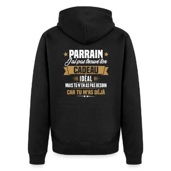 Parrain j'ai pas trouvé ton cadeau, Humour parrain - Veste à capuche bio Premium Unisexe - noir - Dos - Nico (187cm)