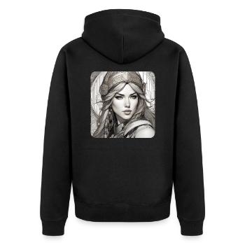 Fantasy Anime Girl Wikinger Germanen Mittelalter - Unisex Premium Bio Zip Hoodie - Schwarz - Hinten - Nico (187cm)