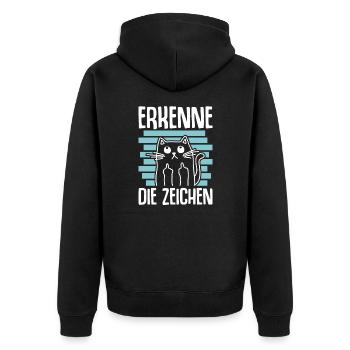 Katze, Katzenfreund, Humor, Motivation, Geschenk - Unisex Premium Bio Zip Hoodie - Schwarz - Hinten - Nico (187cm)