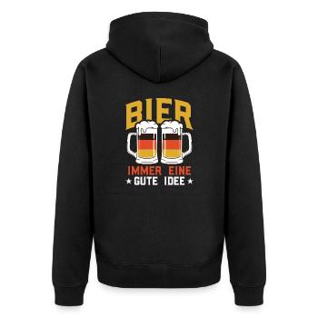 Bier Gute Idee Biertrinken Saufen Party Funshirt - Unisex Premium Bio Zip Hoodie - Schwarz - Hinten - Nico (187cm)