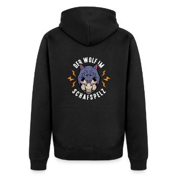 Wolf im Schafspelz, Wölfe, Rudel, Geschenkidee - Unisex Premium Bio Zip Hoodie - Schwarz - Hinten - Nico (187cm)