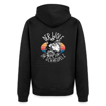 Wolf im Schafspelz, Wölfe, Schafe, Geschenkidee - Unisex Premium Bio Zip Hoodie - Schwarz - Hinten - Nico (187cm)