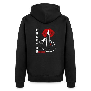 Bold Statement, Fuck You So Much, Edgy & Provocant - Unisex Premium Organic Zip Hoodie - black - Back - Nico (187cm)