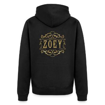 Zoey gold - Unisex Premium Bio Zip Hoodie - Schwarz - Hinten - Nico (187cm)