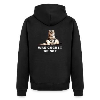 Katze – Was guckst Du so? - Unisex Premium Bio Zip Hoodie - Schwarz - Hinten - Nico (187cm)