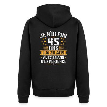 Je n'ai pas 45 ans, Cadeau d'anniversaire 45 ans - Veste à capuche bio Premium Unisexe - noir - Dos - Nico (187cm)