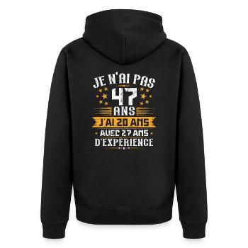 Je n'ai pas 47 ans, Cadeau d'anniversaire 47 ans - Veste à capuche bio Premium Unisexe - noir - Dos - Nico (187cm)