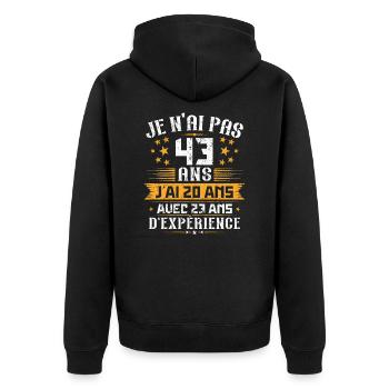 Je n'ai pas 43 ans, Cadeau d'anniversaire 43 ans - Veste à capuche bio Premium Unisexe - noir - Dos - Nico (187cm)