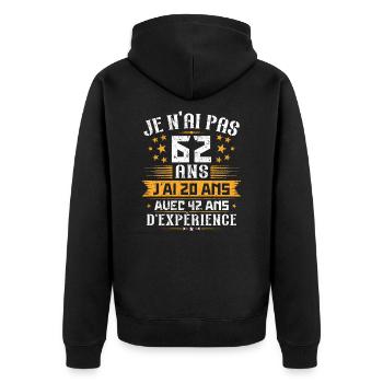 Je n'ai pas 62 ans, Cadeau d'anniversaire 62 ans - Veste à capuche bio Premium Unisexe - noir - Dos - Nico (187cm)