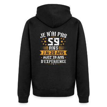 Je n'ai pas 59 ans, Cadeau d'anniversaire 59 ans - Veste à capuche bio Premium Unisexe - noir - Dos - Nico (187cm)