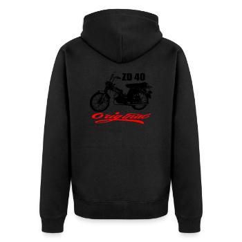 Zündapp ZD 40 Moped Kult - Unisex Premium Bio Zip Hoodie - Schwarz - Hinten - Nico (187cm)