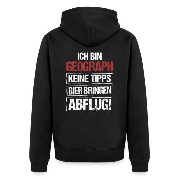 Ich bin Geograph - Bier bringen und Abflug - Unisex Premium Bio Zip Hoodie - Schwarz - Hinten - Nico (187cm)
