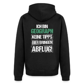 Ich bin Geograph - Bier bringen und Abflug - Unisex Premium Bio Zip Hoodie - Schwarz - Hinten - Nico (187cm)