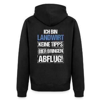 Ich bin Landwirt - Bier bringen und Abflug - Unisex Premium Bio Zip Hoodie - Schwarz - Hinten - Nico (187cm)