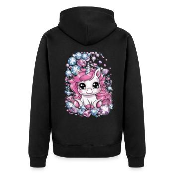 Süßes Kawaii Einhorn mit brillianten Farben - Unisex Premium Bio Zip Hoodie - Schwarz - Hinten - Nico (187cm)