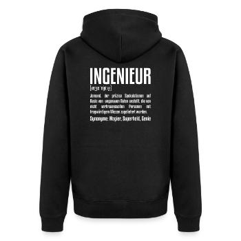 Ingenieur Definition | Ingenieurwesen Technik IT - Unisex Premium Bio Zip Hoodie - Schwarz - Hinten - Nico (187cm)