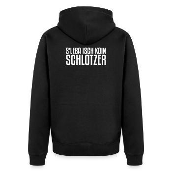 S'Leba isch koin Schlotzer | Schwäbischer Dialekt - Unisex Premium Bio Zip Hoodie - Schwarz - Hinten - Nico (187cm)