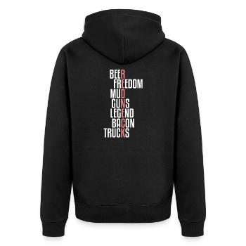 Redneck | Beer Freedom Mud Guns Legend Bacon Truck - Unisex Premium Bio Zip Hoodie - Schwarz - Hinten - Nico (187cm)