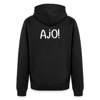 Ajo | Pfälzer Dialekt, Pfälzisch, Pfalz, Pälzisch - Unisex Premium Bio Zip Hoodie - Schwarz - Hinten - Nico (187cm)