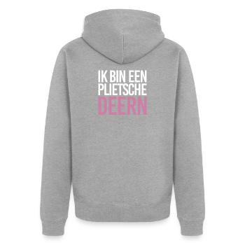 Ik suis un cerf implorant | Bas allemand, nord - Veste à capuche bio Premium Unisexe - gris chiné - Dos - Nico (187cm)