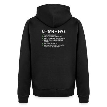 Vegan FAQ | Meist gestellte Fragen, Veganismus - Unisex Premium Bio Zip Hoodie - Schwarz - Hinten - Nico (187cm)