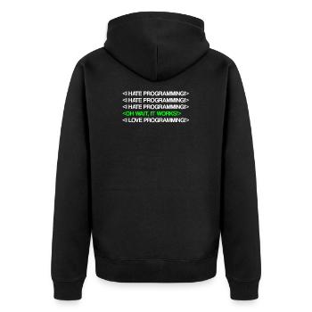 I Hate Programming | Programmierer, Coder, IT Nerd - Unisex Premium Bio Zip Hoodie - Schwarz - Hinten - Nico (187cm)